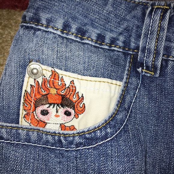 PATCHWORK EMBROIDERED UNIQUE DISTRESSED RARE CUSTOM DENIM SKIRT - Picture 6 of 8